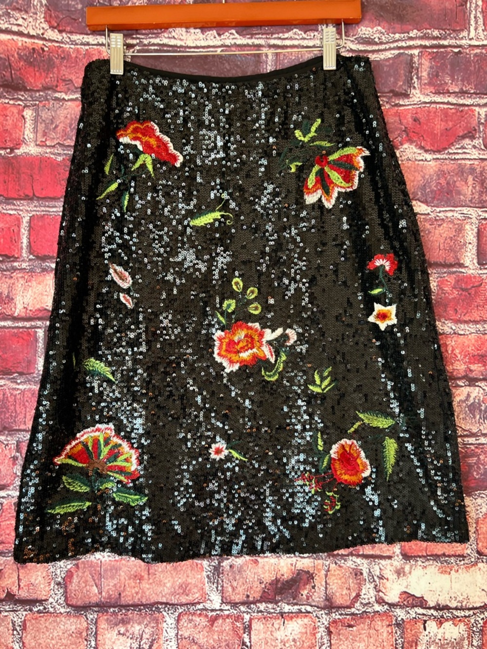 Maeve Anthropologie Garden Glitz Sequin Floral A-Line Skirt